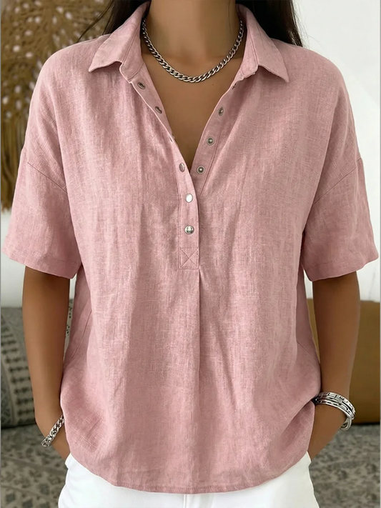 Casandra - Button-Front V-Neck Blouse
