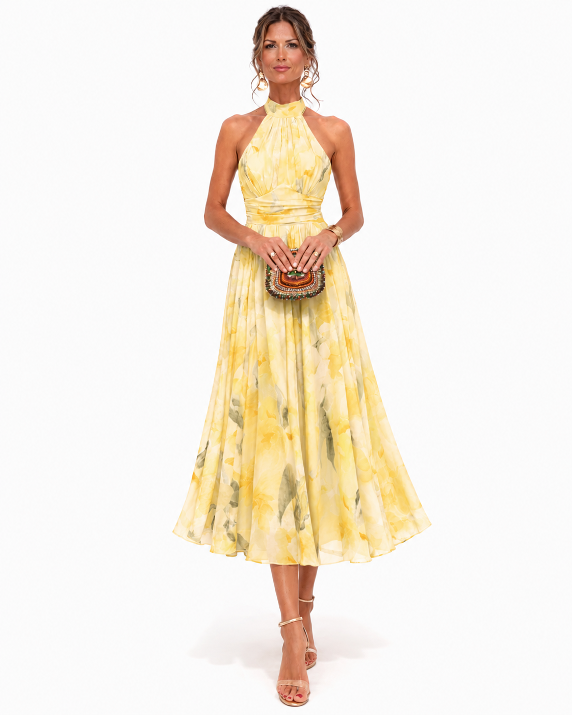 Helene - Watercolour Halter-Neck Maxi Dress