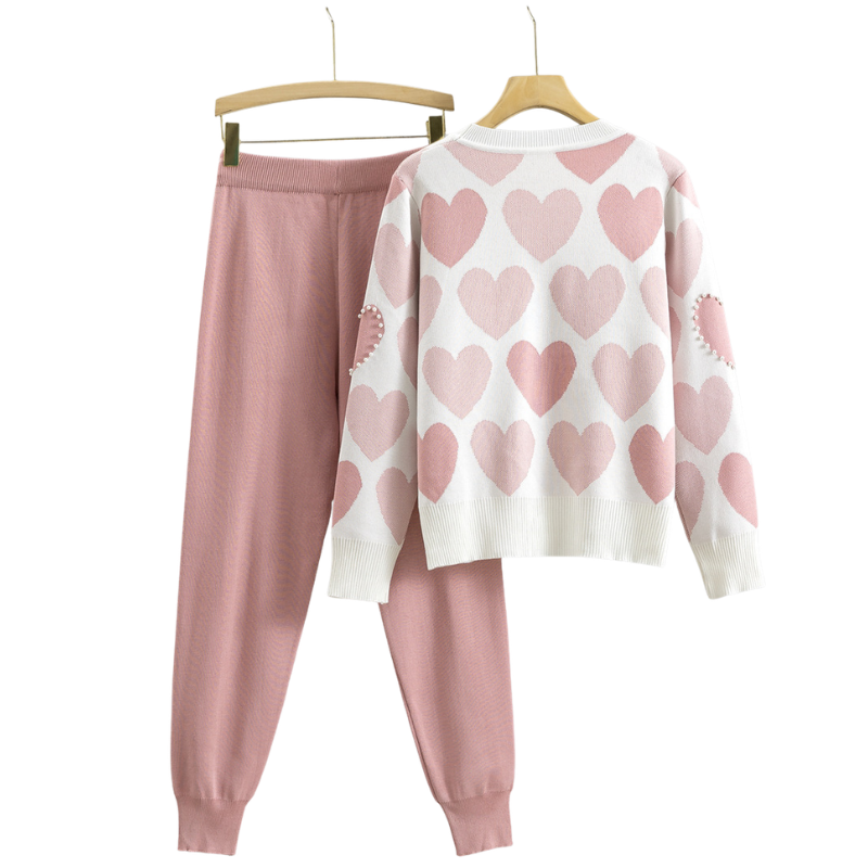 Esmira - Heart-Pattern Knit Two-Piece Set