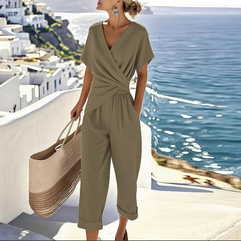 Magdalena - Wrap Top Cropped Trousers Set