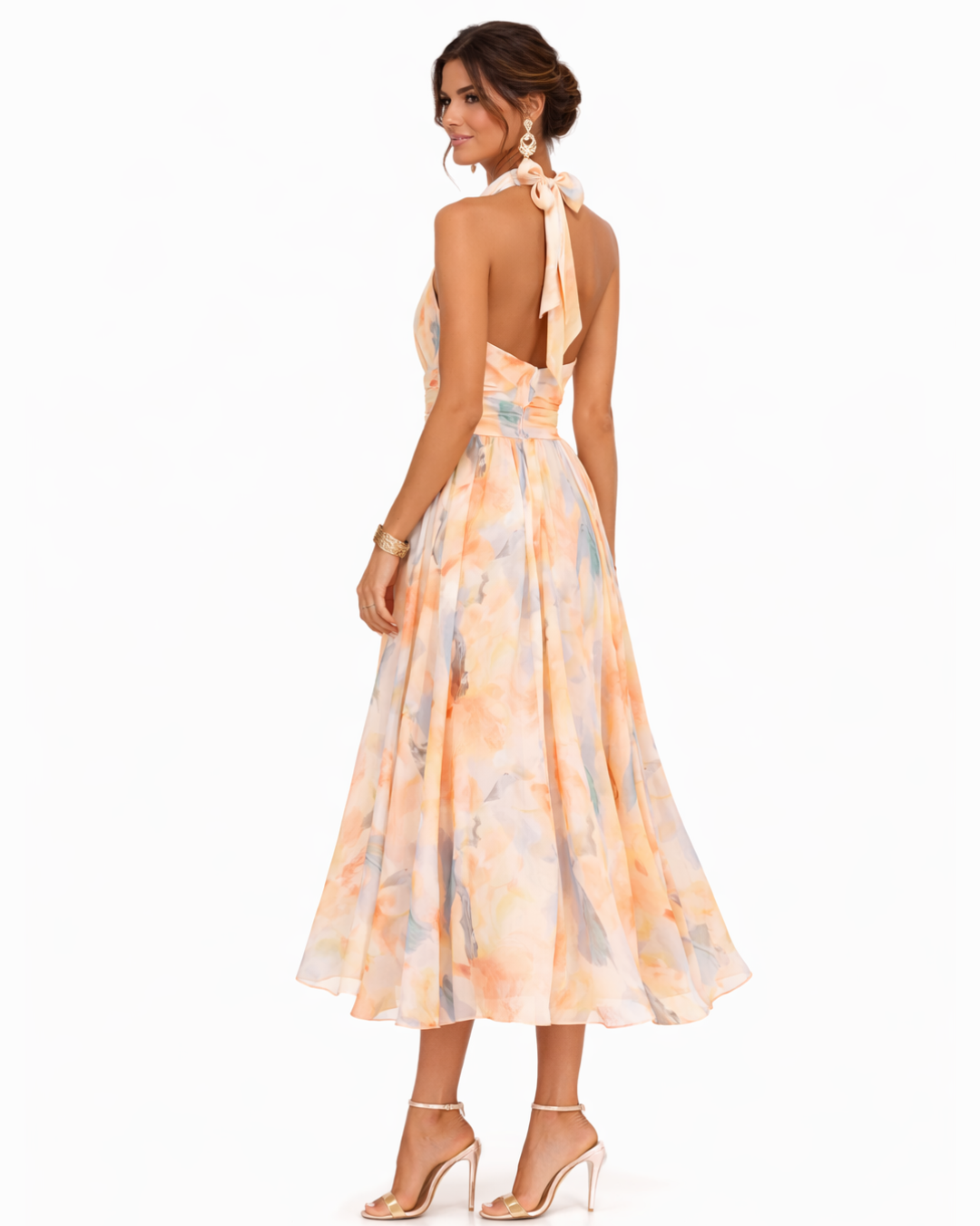 Yolanda - Watercolour Halter Maxi Dress