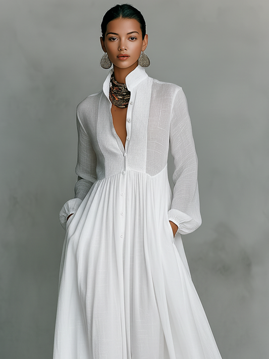 Lakisha - Stand-Collar Patchwork Maxi Dress