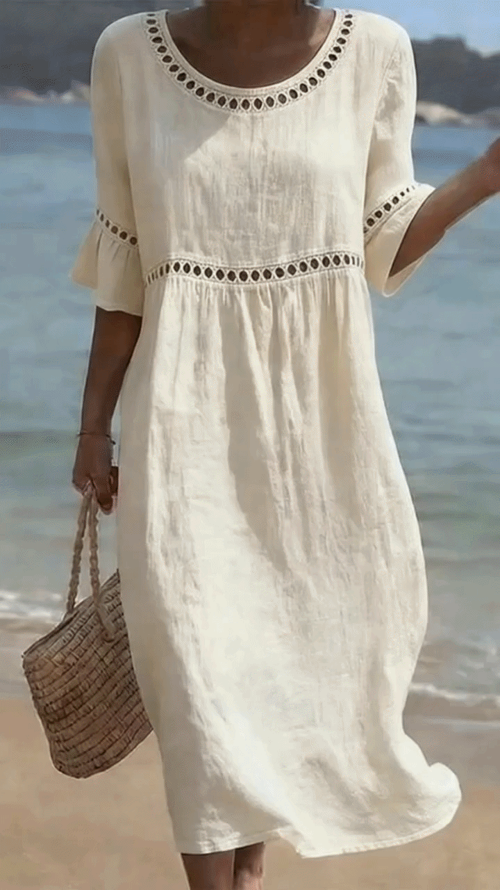 Dorothea - Linen-Blend Lace Midi Dress