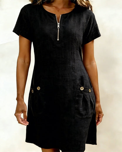Adela - Cotton-Linen Zip-Pocket Dress