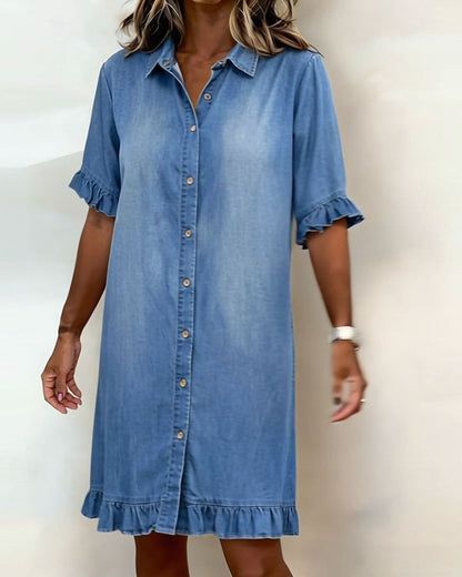 Navelle - Ruched Denim Shirt Dress