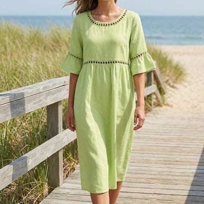Dorothea - Linen-Blend Lace Midi Dress