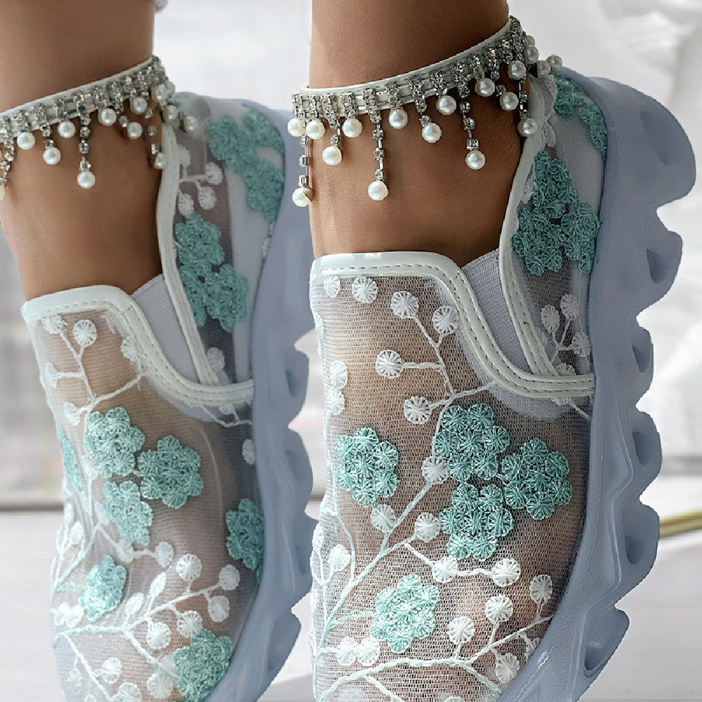 Elyra - Floral Lace Slip-On Trainers