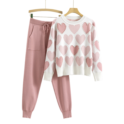 Esmira - Heart-Pattern Knit Two-Piece Set