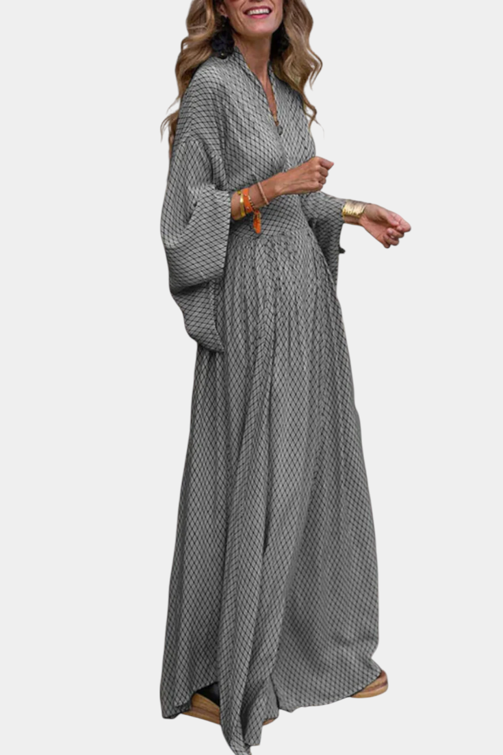 Avenna - Geometric V-Neck Maxi Dress