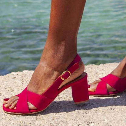 Lenora - Cross-Strap Block-Heel Sandals
