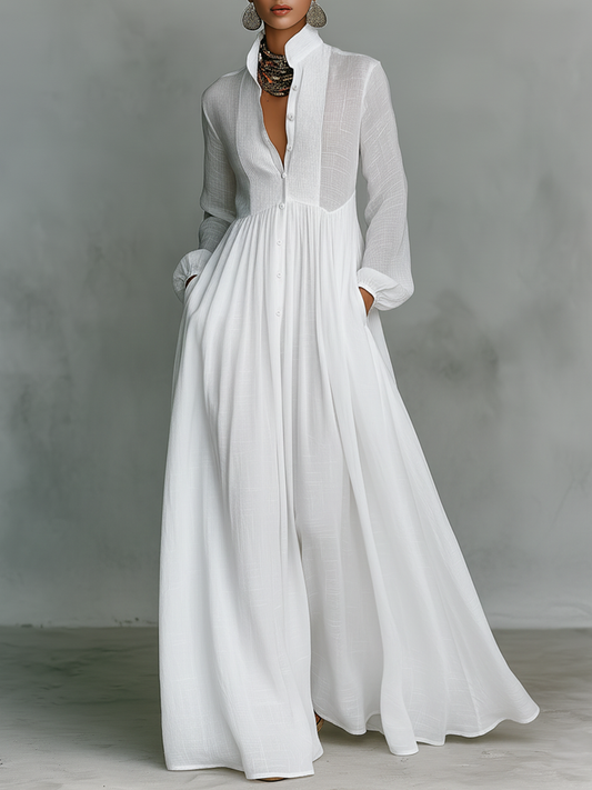 Lakisha - Stand-Collar Patchwork Maxi Dress