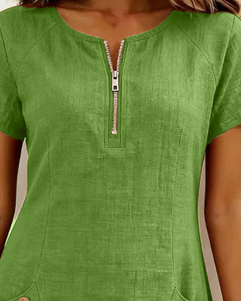 Adela - Cotton-Linen Zip-Pocket Dress