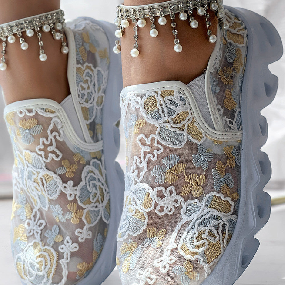 Elyra - Floral Lace Slip-On Trainers