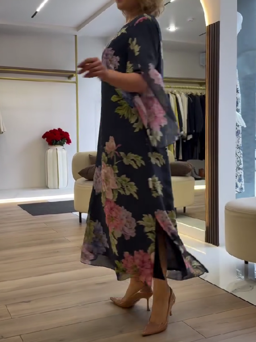 Elaria - Floral Chiffon Maxi Dress
