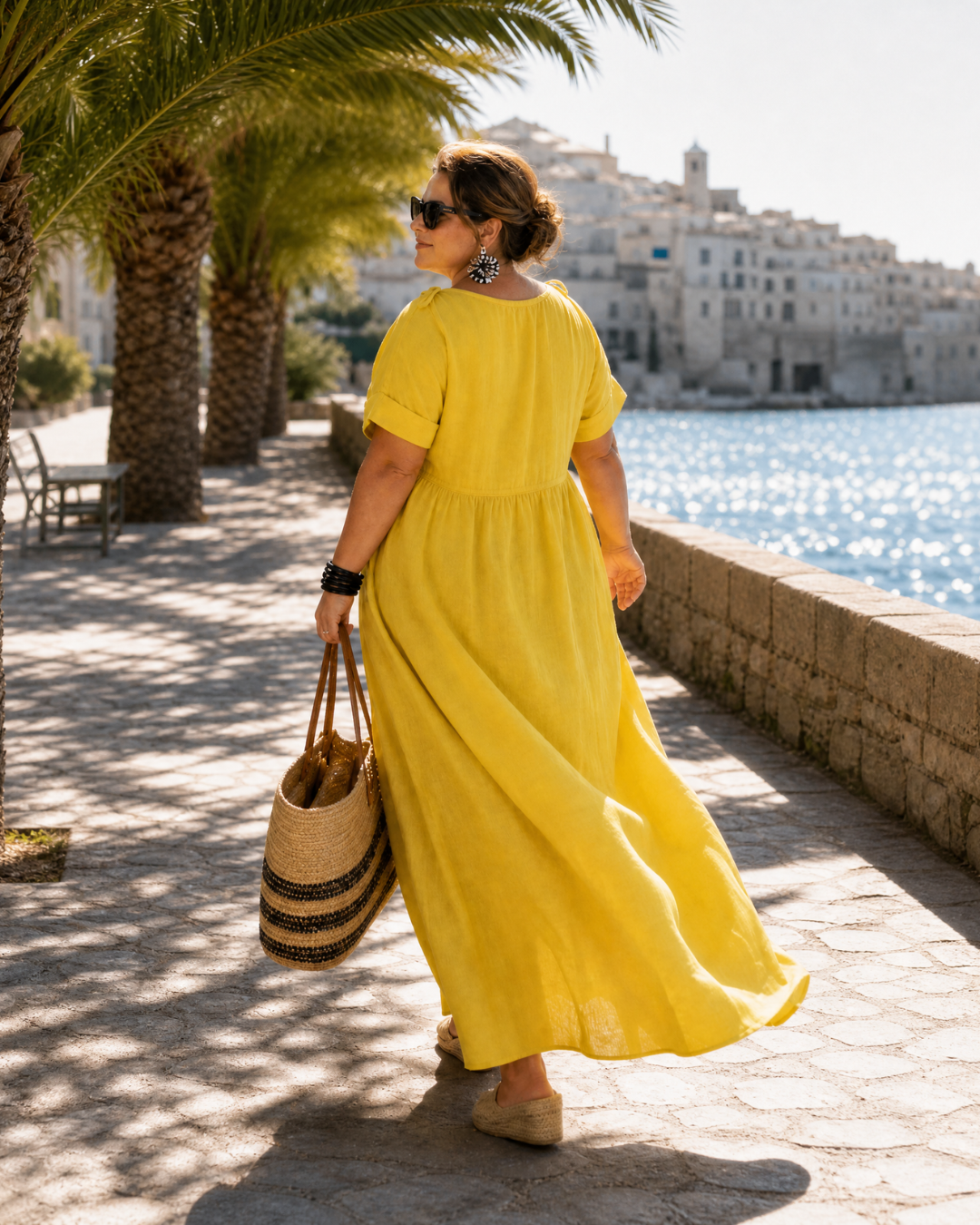 Velora - Textured Short-Sleeve Midi Dress