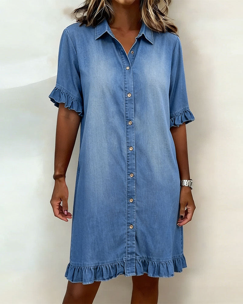 Navelle - Ruched Denim Shirt Dress