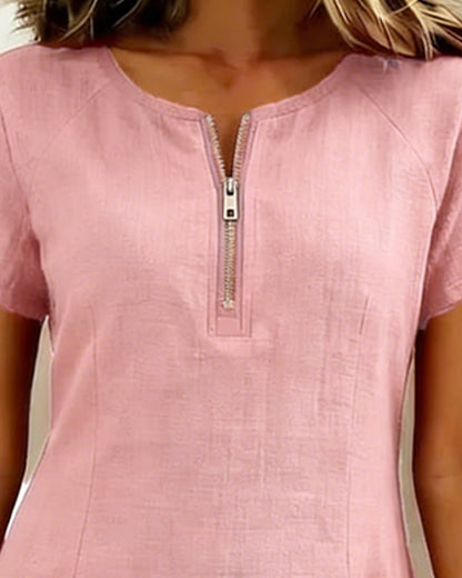 Adela - Cotton-Linen Zip-Pocket Dress