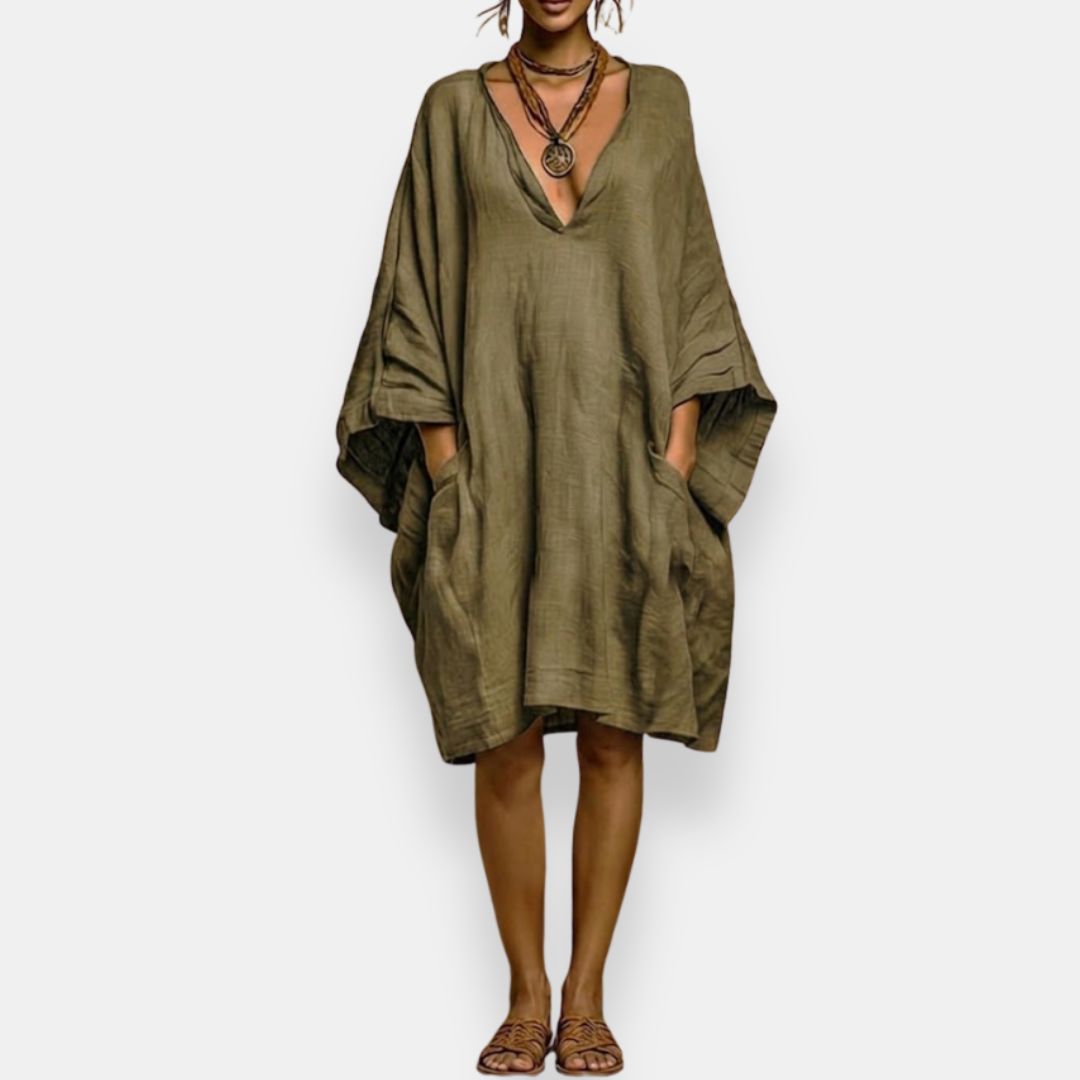 Solenne - Oversized V-Neck Batwing Dress