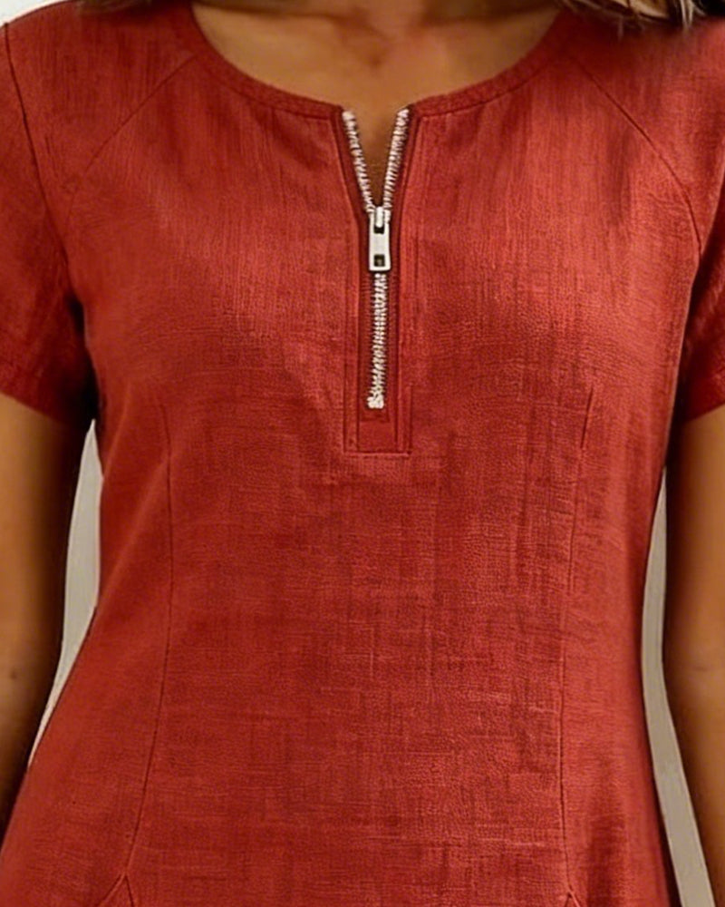 Adela - Cotton-Linen Zip-Pocket Dress