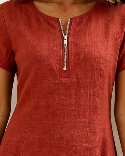 Adela - Cotton-Linen Zip-Pocket Dress
