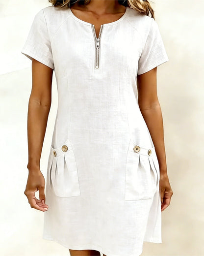 Adela - Cotton-Linen Zip-Pocket Dress