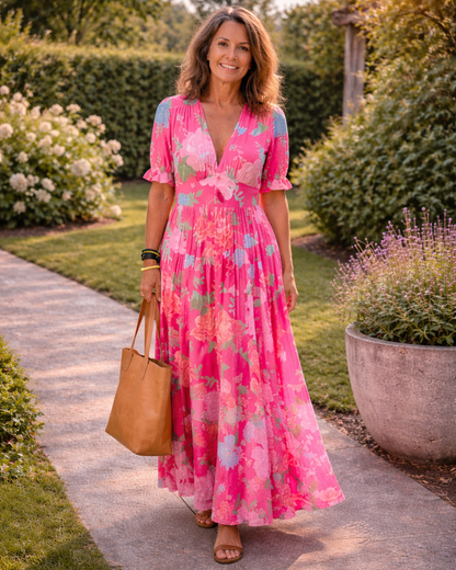 Moreno - Floral V-Neck Midi Dress