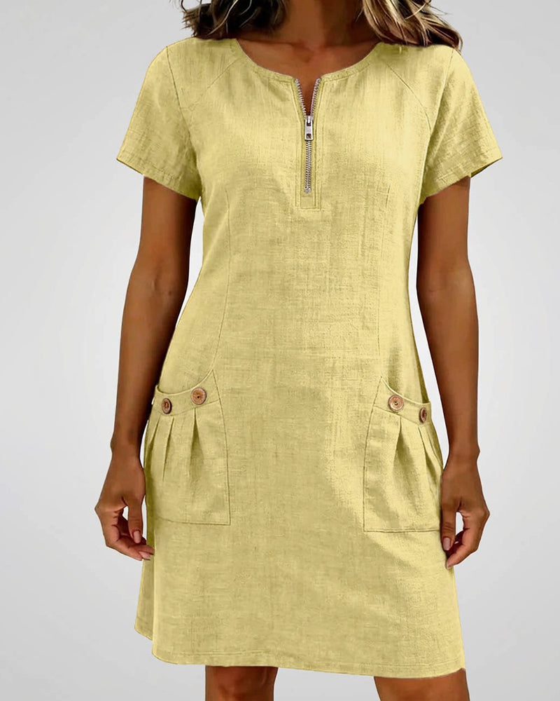 Adela - Cotton-Linen Zip-Pocket Dress