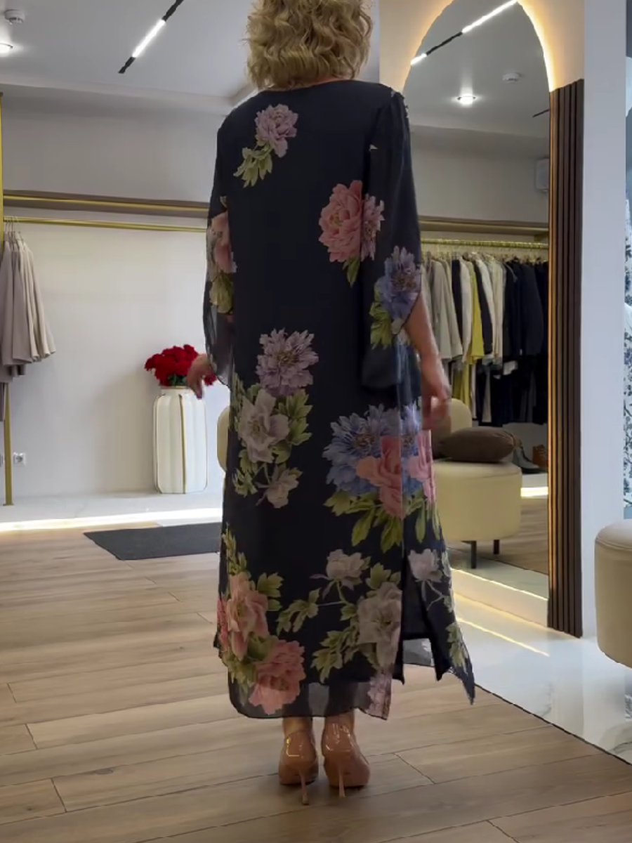 Elaria - Floral Chiffon Maxi Dress