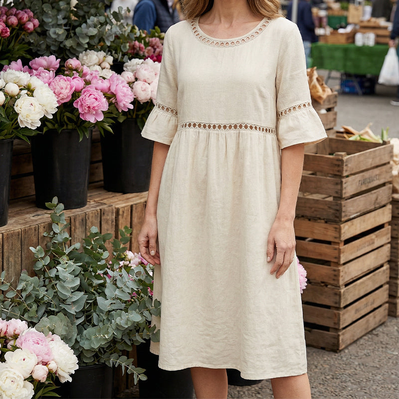 Dorothea - Linen-Blend Lace Midi Dress