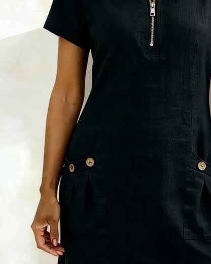 Adela - Cotton-Linen Zip-Pocket Dress