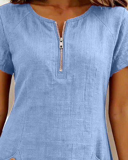 Adela - Cotton-Linen Zip-Pocket Dress