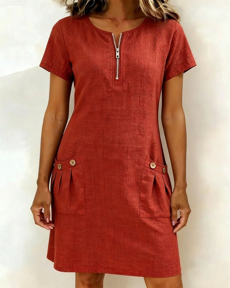 Adela - Cotton-Linen Zip-Pocket Dress