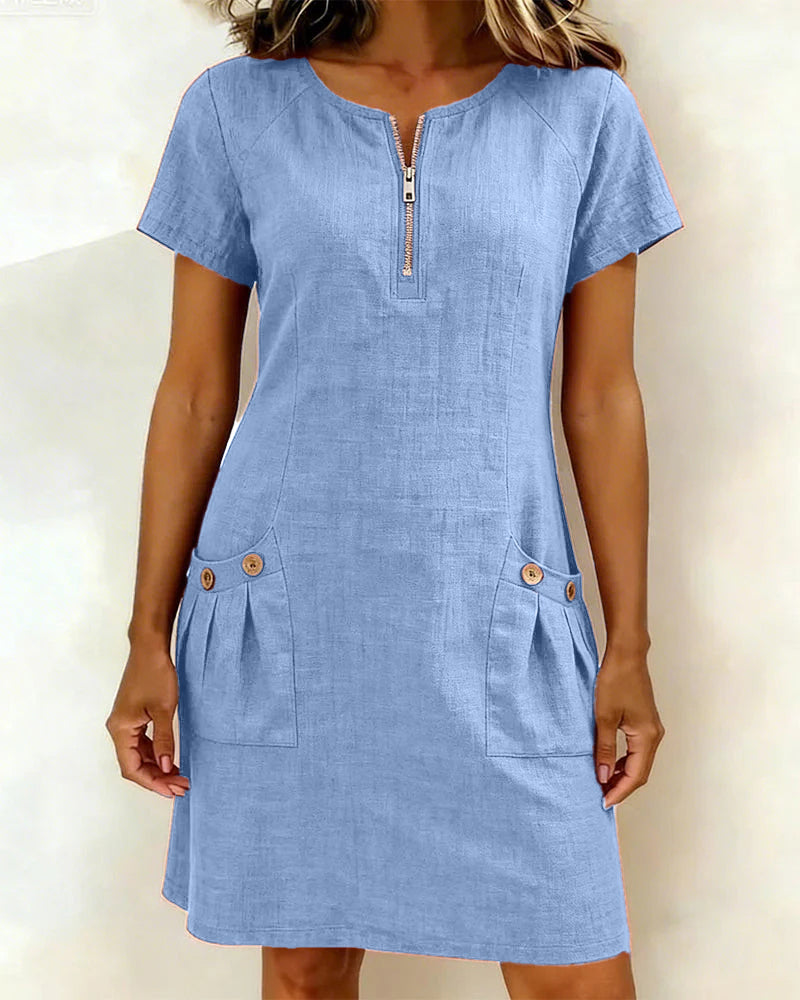 Adela - Cotton-Linen Zip-Pocket Dress