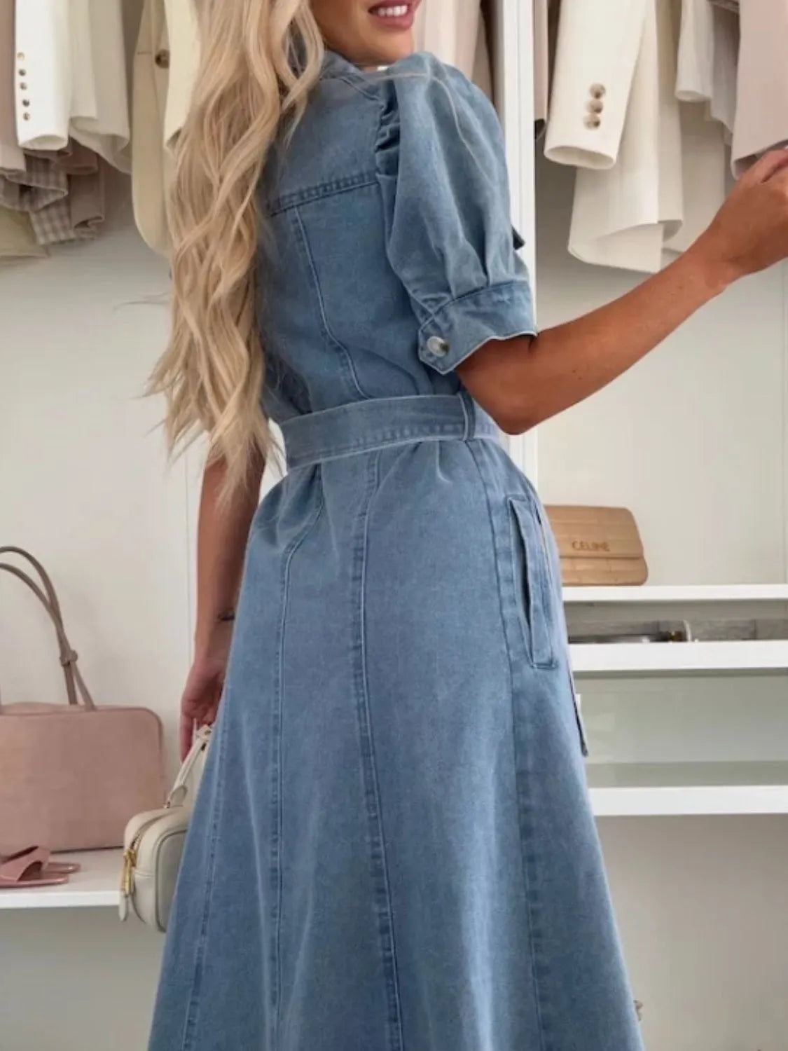Anna - Button Front Denim Maxi Dress