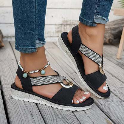 Aurene - Gold-Ring Cross-Strap Sandals