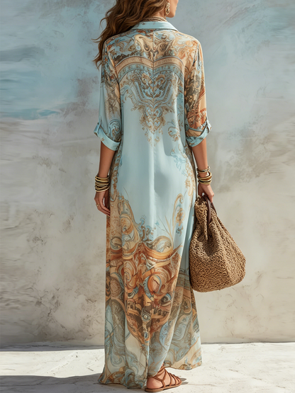 Azuria - Button-Front Maxi Shirt Dress