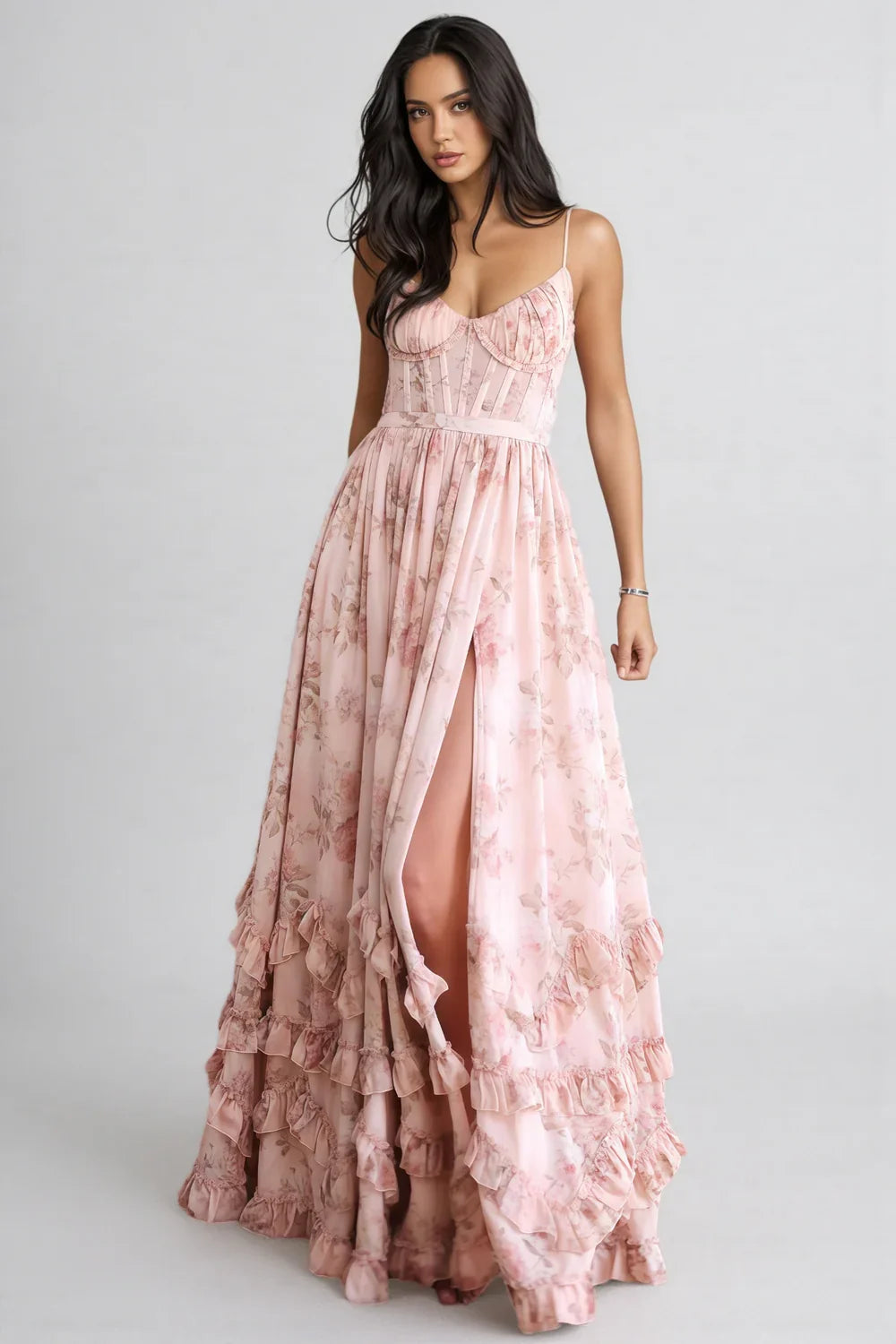 Violetta - Ruffled High-Slit Dress