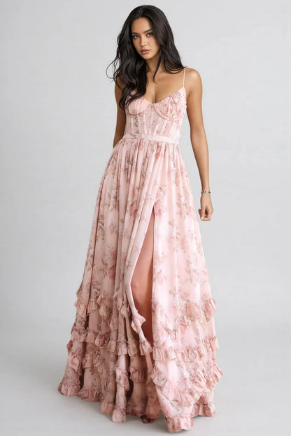 Violetta - Ruffled High-Slit Dress