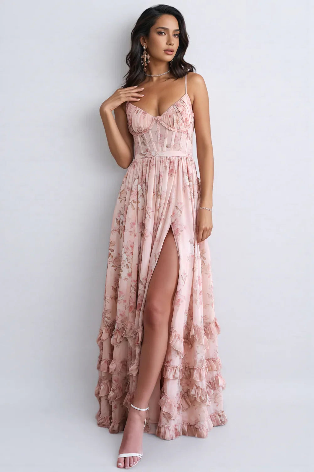 Violetta - Ruffled High-Slit Dress