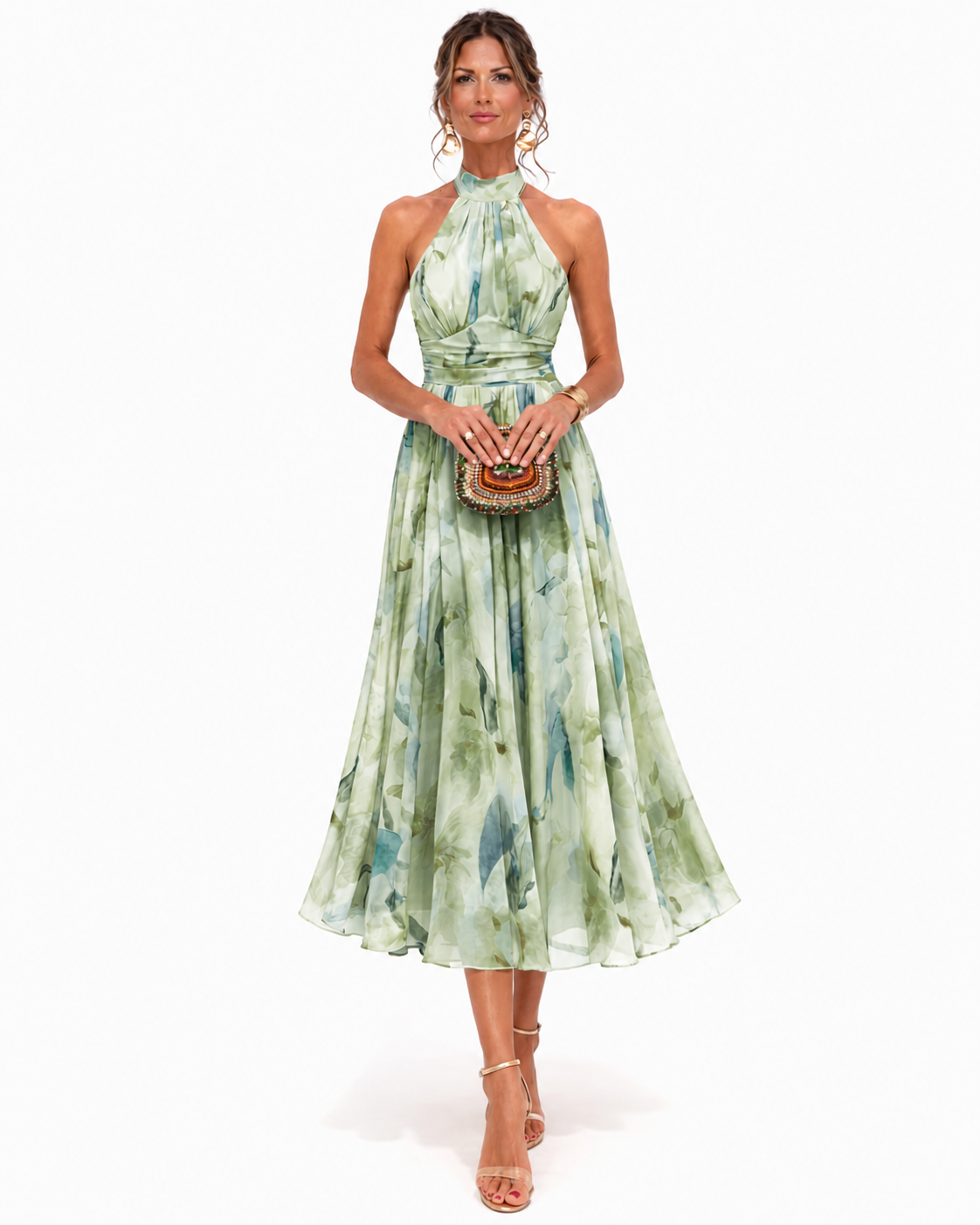 Helene - Watercolour Halter-Neck Maxi Dress