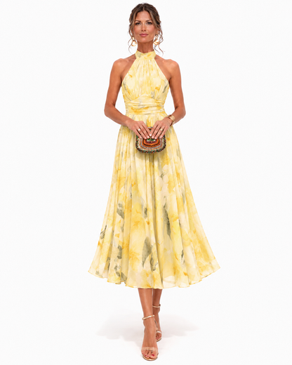 Helene - Watercolour Halter-Neck Maxi Dress