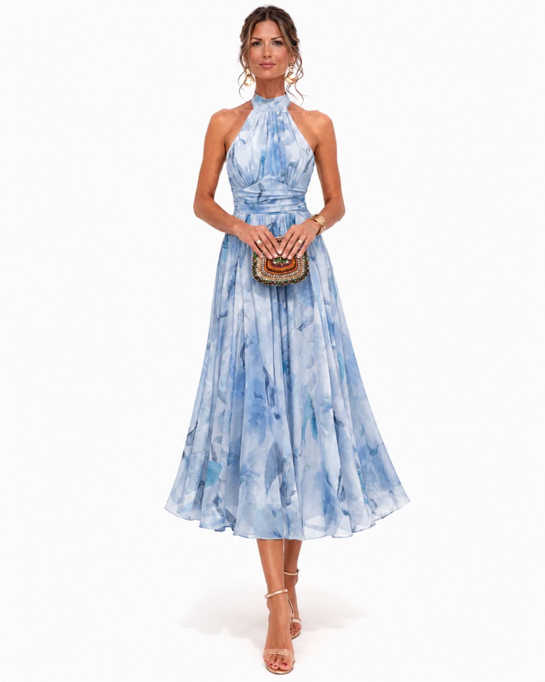 Helene - Watercolour Halter-Neck Maxi Dress