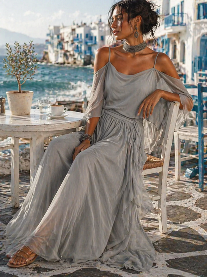 Tavessa - Open-Shoulder Chiffon Set