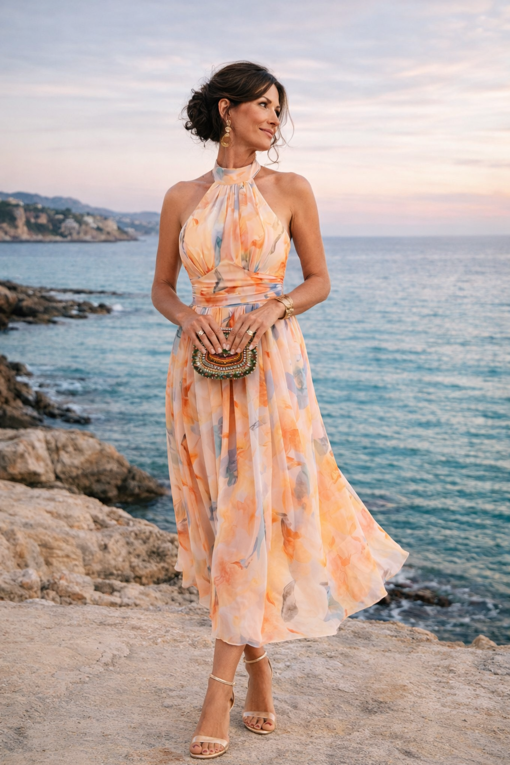 Concetta - Watercolour Halter Maxi Dress