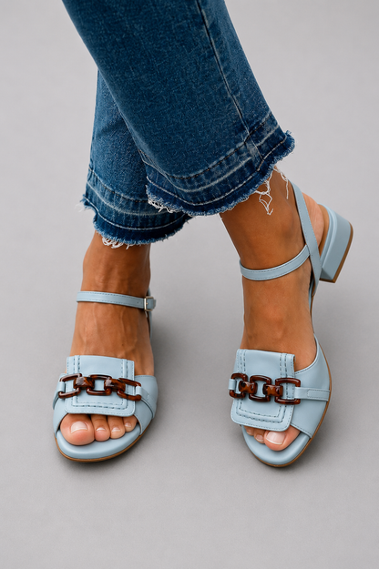 Azzurra - Blue Front-Accent Heeled Sandals