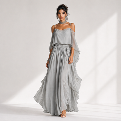 Tavessa - Open-Shoulder Chiffon Set