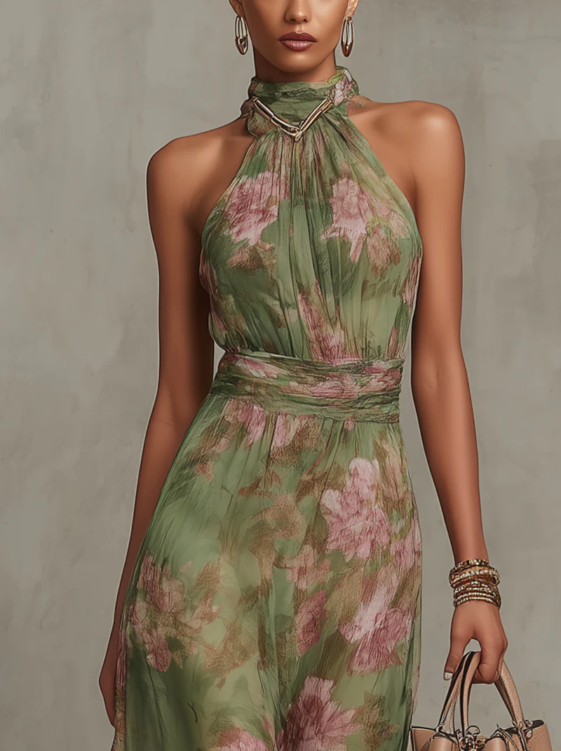 Cherie - Floral Halter Maxi Dress