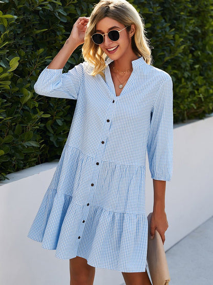 Clare - Button-Front Checked Day Dress