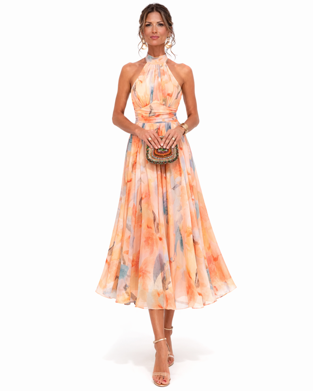 Concetta - Watercolour Halter Maxi Dress