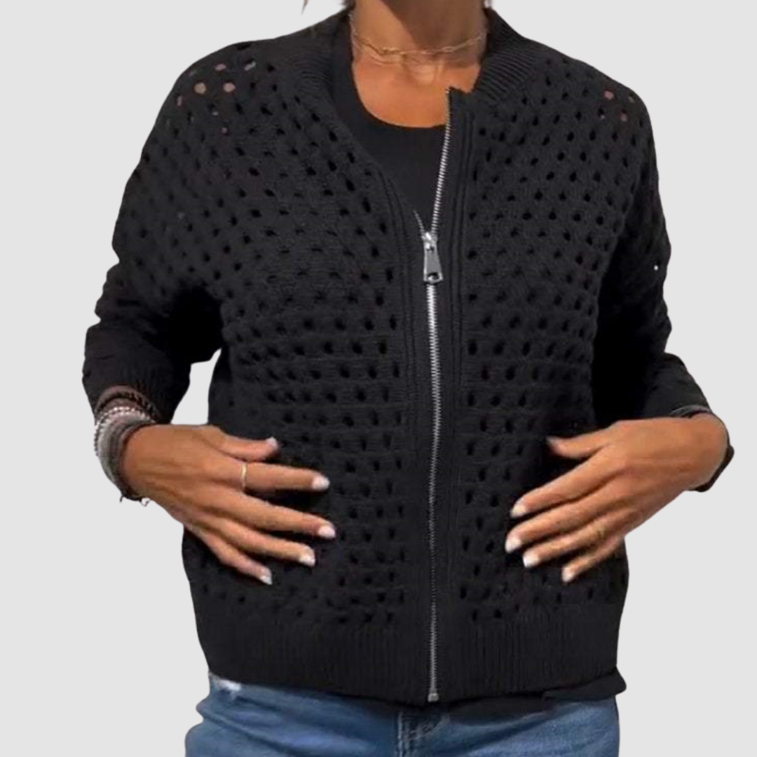 Desiree - Open-Knit Zip-Front Cardigan